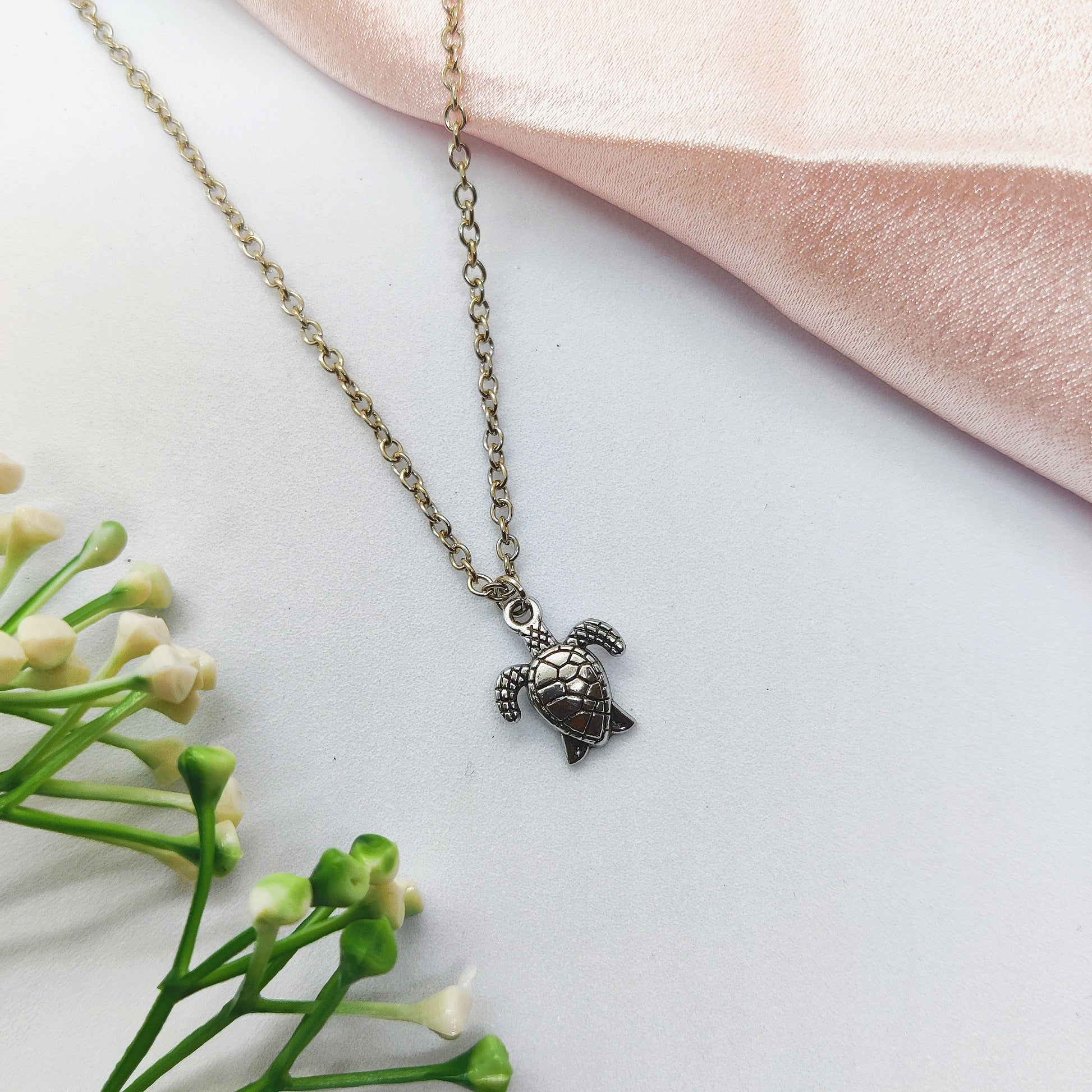 Sea Turtle Silver Charm Necklace