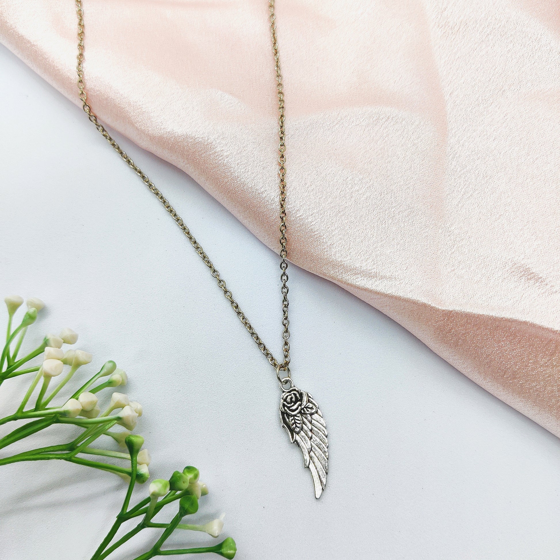 Angel Rose Silver Charm Necklace