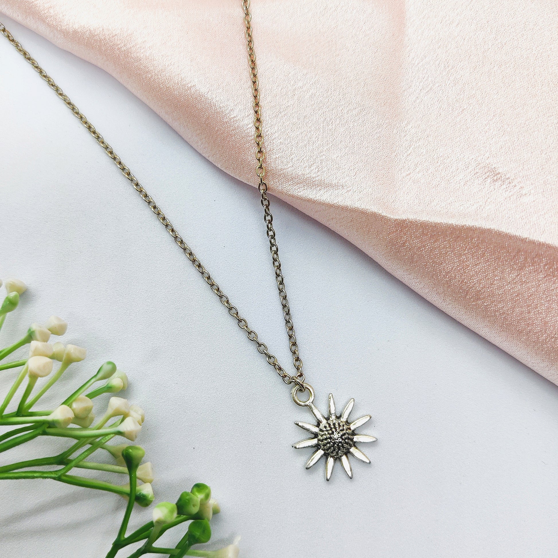 Sunflower Silver Charm Necklace