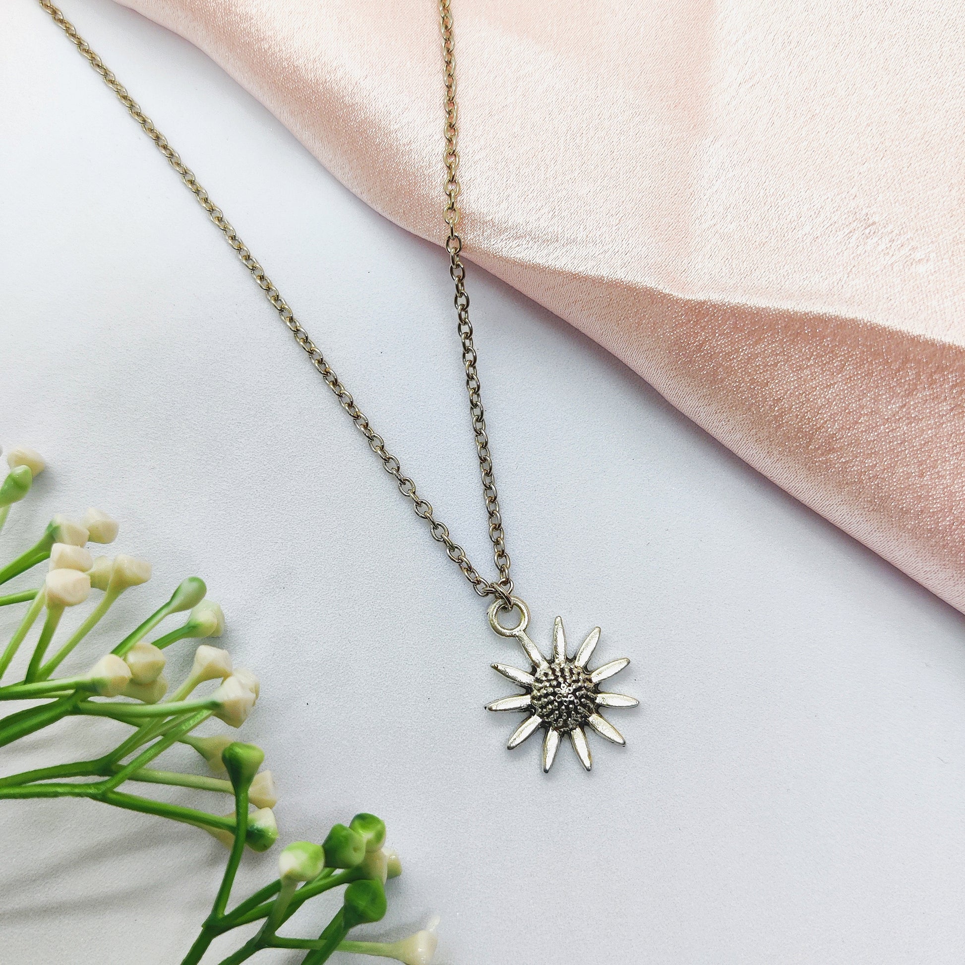 Sunflower Silver Charm Necklace