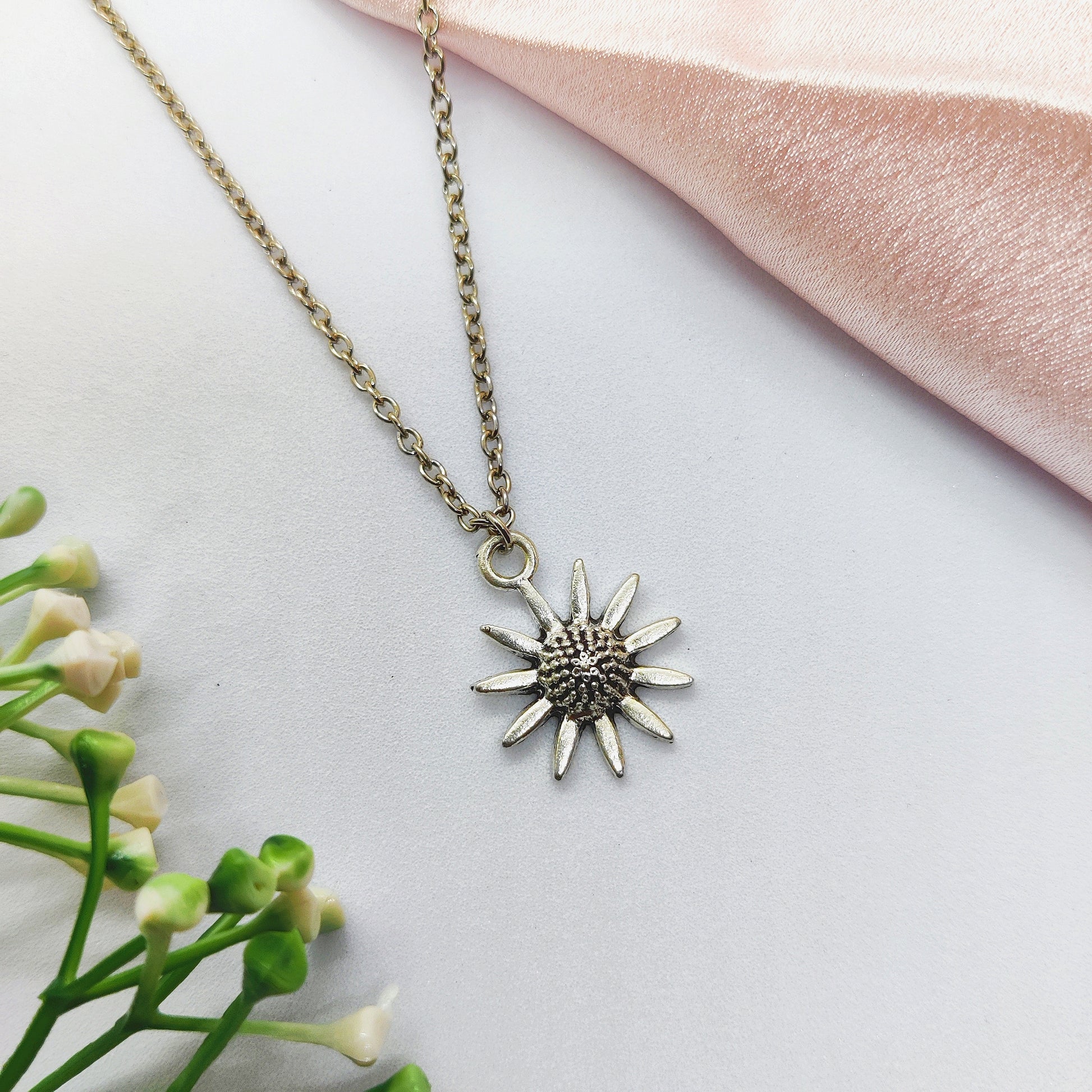 Sunflower Silver Charm Necklace