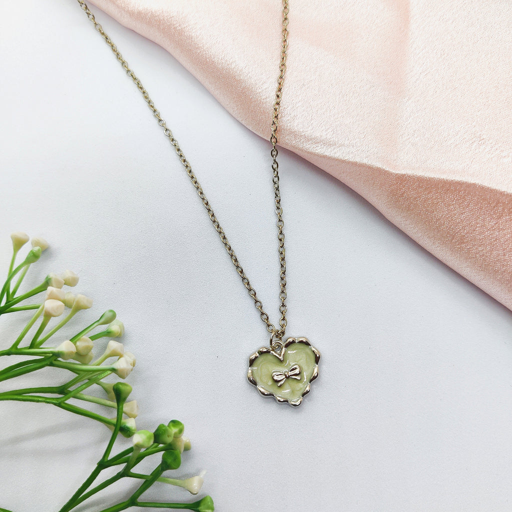 Bow Heart Silver Charm Necklace