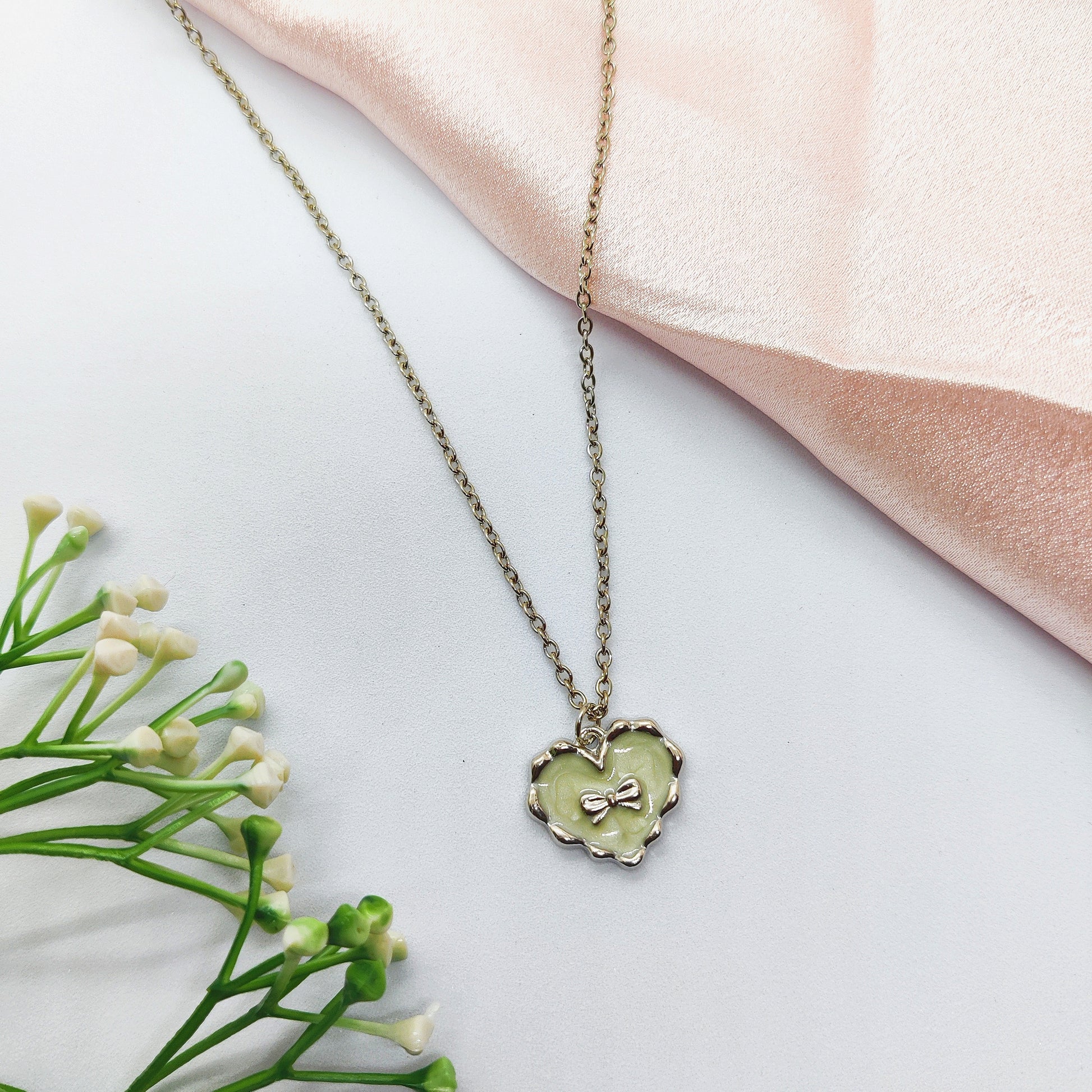 Bow Heart Silver Charm Necklace