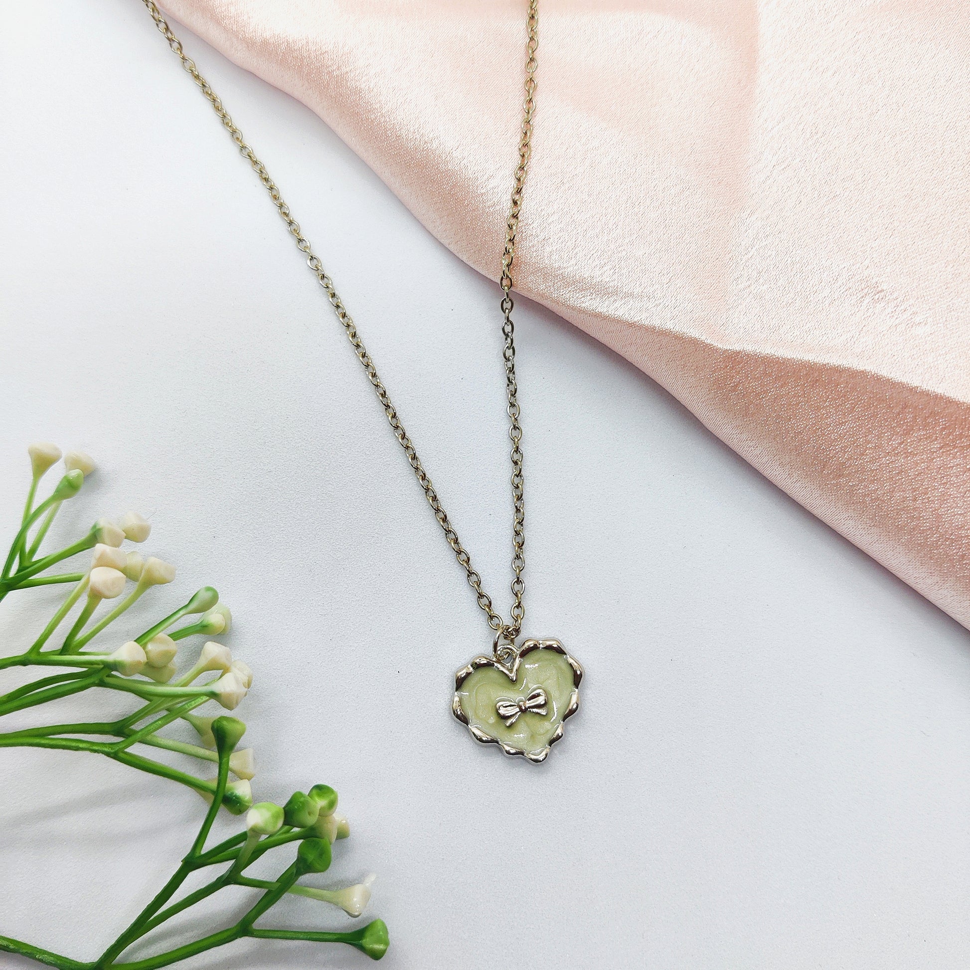 Bow Heart Silver Charm Necklace