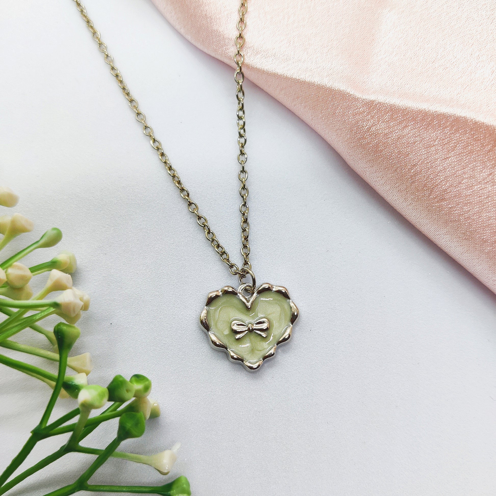 Bow Heart Silver Charm Necklace