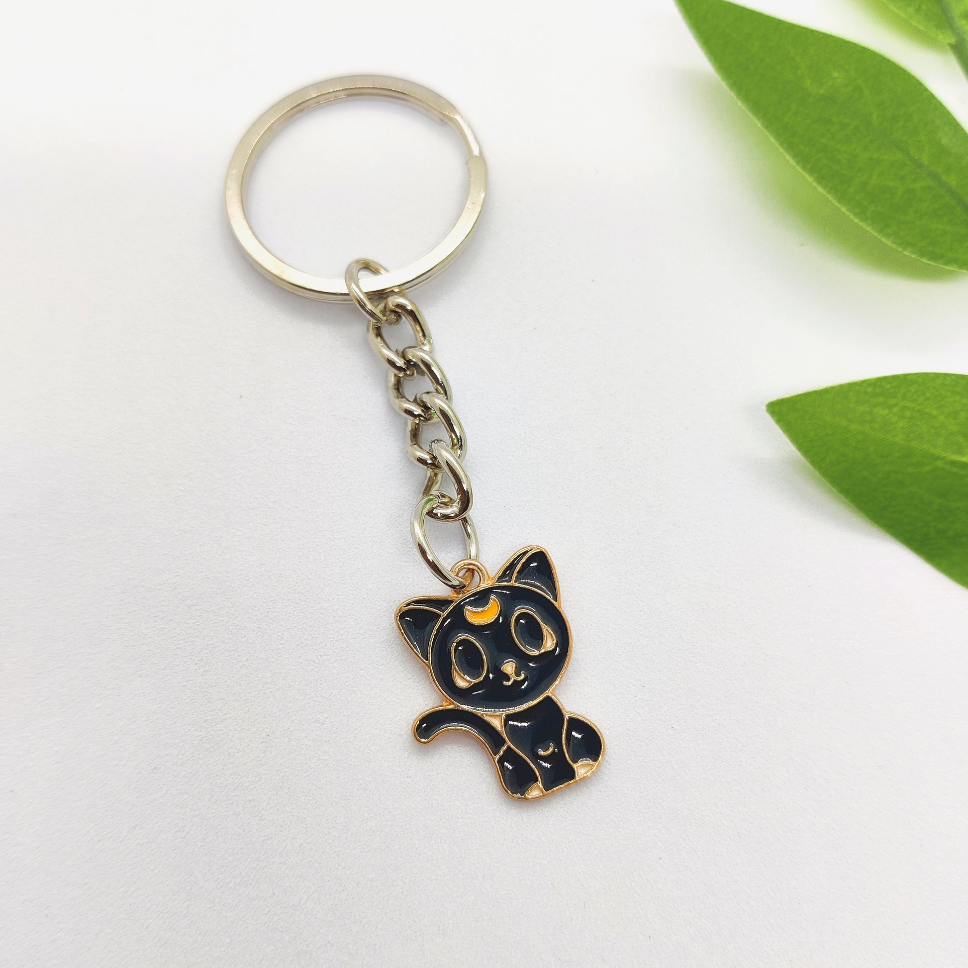 Mystical Black Cat Charm Keychain