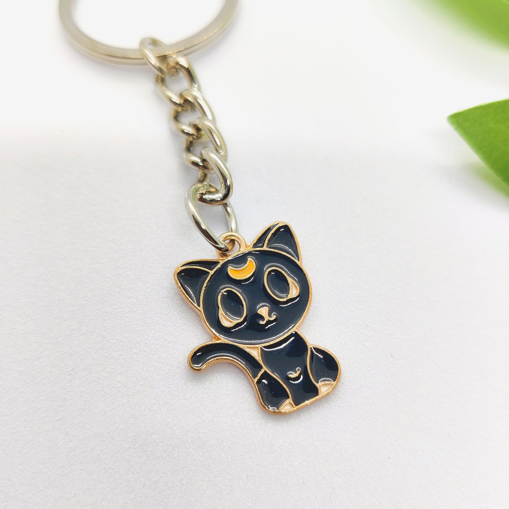 Mystical Black Cat Charm Keychain